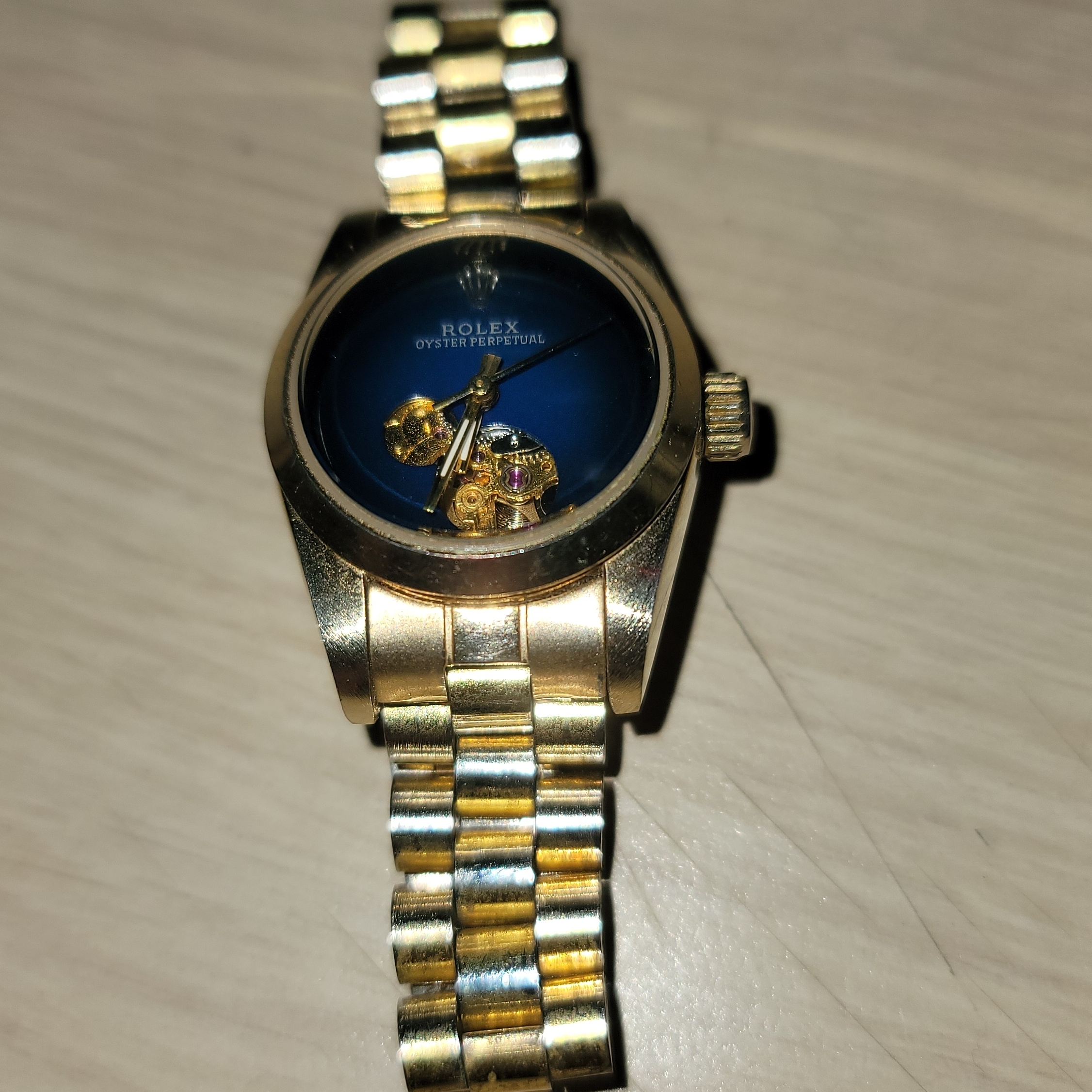Rolex Gold Bracelet With Deep Blue Dial